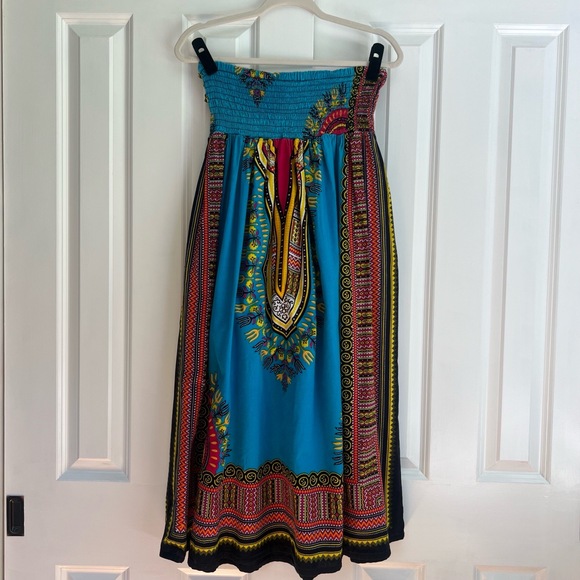 Jackpot Smocked Strapless Dashiki Dress‎ 100% Cotton Free Size - Picture 1 of 14